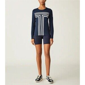 Tory Burch Sport Size L blue White Cooling Performance Long-Sleeve Top T Logo